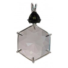Clear Quartz Flower of Life™  with Trillion Cut Moldavite