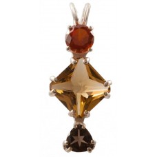Citrine Mini Magician Stone™  with Round Cut Hessonite Garnet & Trillion Cut Smokey Quartz
