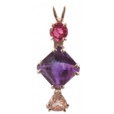 Amethyst Mini Magician Stone™  with Round Cut Pink Tourmaline & Trillion Cut Morganite 