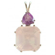 Rose Quartz Earth Heart Crystal™  with Trillion Amethyst