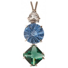 Siberian Blue Quartz Super Nova™  with Trillion Cut White Topaz & Mini Magician Siberian Green Quartz