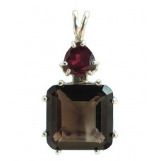 Smokey Quartz Earth Heart Crystal™  with Trillion Rhodolite Garnet