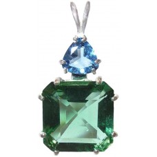 Tibetan Green Obsidian Earth Heart Crystal™  with Trillion Tibetan Blue Obsidian