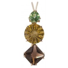 Citrine Super Nova™  with Trillion Cut Tibetan Green Obsidian & Mini Magician Smokey Quartz