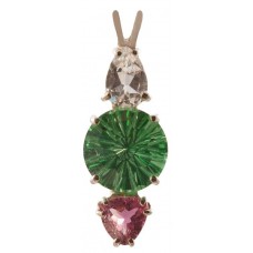 Tibetan Green Obsidian Super Nova™  with Pear Cut Danburite & Trillion Cut Pink Tourmaline