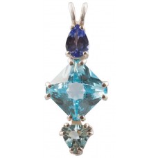 Blue Topaz Mini Magician Stone™  with Pear Cut Tanzanite & Trillion Cut Aquamarine