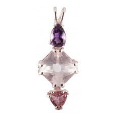 Rose Quartz Mini Magician Stone™  with Pear Cut Amethyst & Trillion Cut Pink Tourmaline