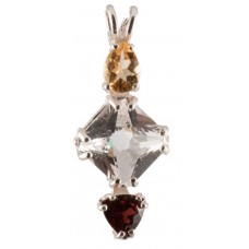 Clear Quartz Mini Magician Stone™  with Pear Cut Citrine & Trillion Cut Garnet