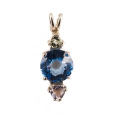 Siberian Blue Quartz Mini Radiant Heart™ with Trillion Cut Aquamarine & Trillion Cut Iolite