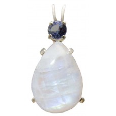 Blue Flash Moonstone with Pear Cut Tanzanite