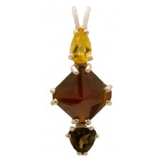 Hessonite Garnet Mini Magician Stone™ with Pear Cut Citrine & Trillion Cut Smokey Quartz