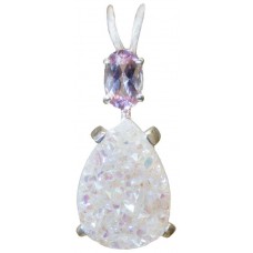 Drusy Angel Aura with Oval Cut Pink Tourmaline