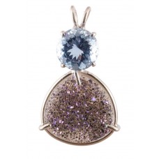 Drusy Titanium Quartz with Portuguese Round Cut Siberian Blue Quartz
