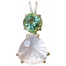 Rose Quartz Super Nova™ Trillion with Round Cut Tibetan Green Obsidian