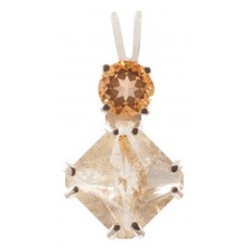 Rutilated Quartz Mini Magician Stone™ with Round Cut Orange Topaz