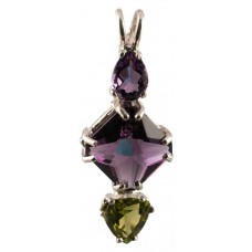 Siberian Purple Quartz Mini Magician Stone™ with Pear Cut Amethyst & Trillion Cut Peridot