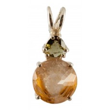 Rutilated Quartz Mini Radiant Heart™ with Trillion Cut Moldavite
