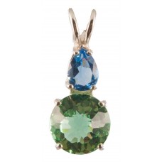 Tibetan Green Obsidian Mini Radiant Heart™  with Pear Cut Tibetan Blue Obsidian